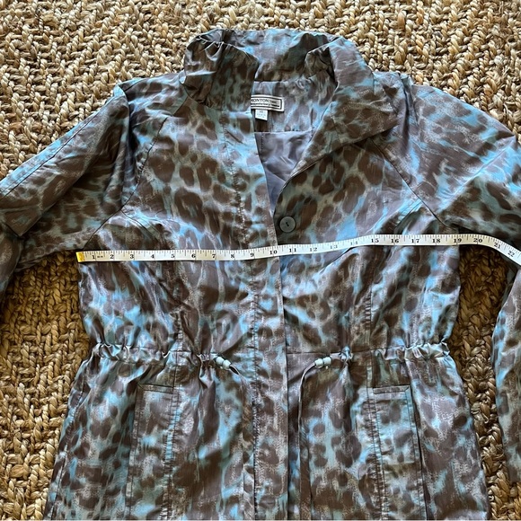Simonton Says Women Animal Print Anorak Jacket XS Blue Grey Tie Waist Rain Slick - Picture 13 of 16